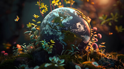 World environment and earth day concept with globe, nature and eco friendly environment. 