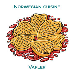 Traditional Norwegian food. Vafler on white background. Isolated vector illustration.