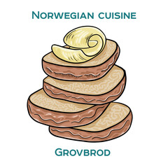 Traditional Norwegian food. Grovbrod on white background. Isolated vector illustration.