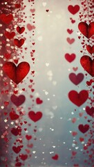Romantic backdrop for Valentine's, abstract panorama featuring a cascade of red hearts.