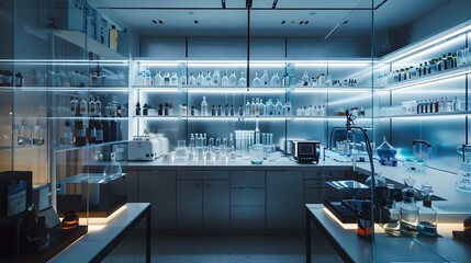 Fototapeta premium Cutting-Edge Scientific Laboratory with Sophisticated Equipment and Futuristic Interior Design