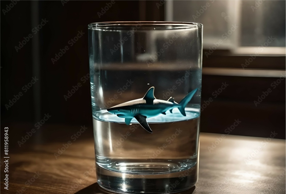 Wall mural shark in glass of water, AI generated - Wall murals