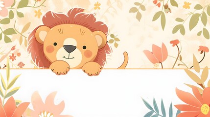 Fototapeta premium Playful Lion Cub Peeking Through Lush Spring Foliage in Natural Wildlife Habitat
