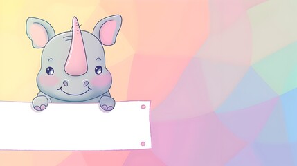 Smiling Cartoon Rhino Mascot in Bright Colorful Background