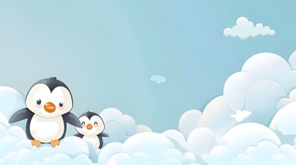 Obraz premium Pair of Cute Cartoon Penguin Chicks in Snowy Arctic Landscape