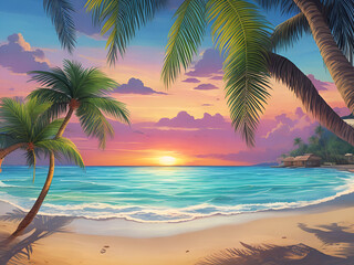 beach with palm trees landscape background
