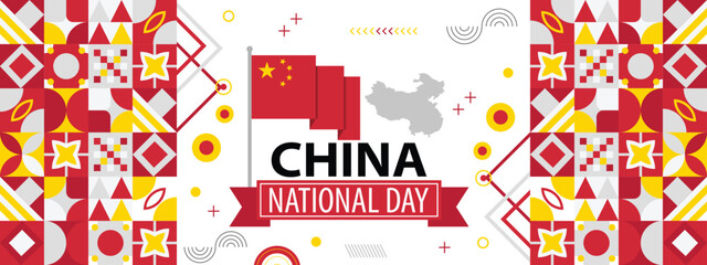 China national day banner with Chinesse flag colors background, creative independence day banner with raising hand. Poster, card, banner, template, for Celebrate annual
