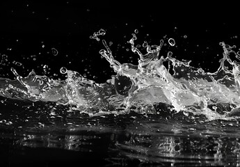A splash of water in the air with a dark background. The water droplets are scattered all over the image, creating a sense of movement and energy