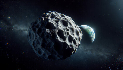 astéroïde, apophis 2029, flottant dans l'espace sur fond de terre
