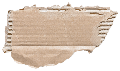 Isolated cut out torn piece of blank paper note cardboard with texture and copy space for text on white or transparent background
