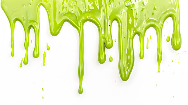 Green slime dripping isolated on white background