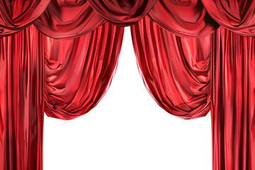 Red curtains opened isolated on white background