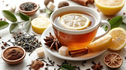 A Cup of Tea With Lemon Slices and Spices