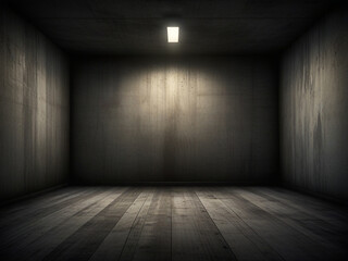 Empty black dark room with wooden flooring