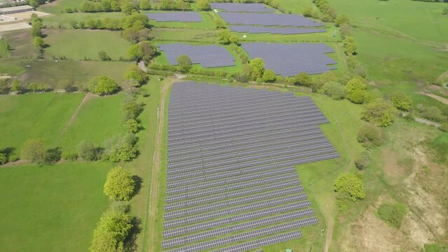 Aerial video of a Solar farm in the Welsh Countryside