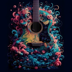 Fototapeta premium Guitar with wings. Generative ai 