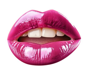 Bright pink lips isolated on transparent background