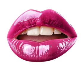 Bright pink lips isolated on transparent background