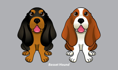 Vector of a cute Basset Hound. With 2 color options. Vector.