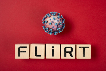 coronavirus and FLiRT variant on a red background