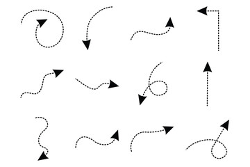 Dashed Arrow Direction Shape Curved Line Pictogram Symbol Visual Illustration Set