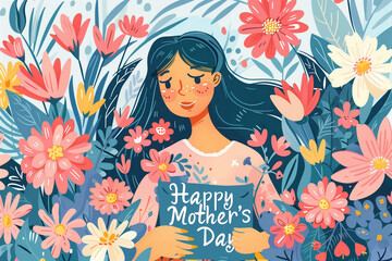 Vector Illustration: Joyful Mother's Day Greeting Card with Colorful Flowers