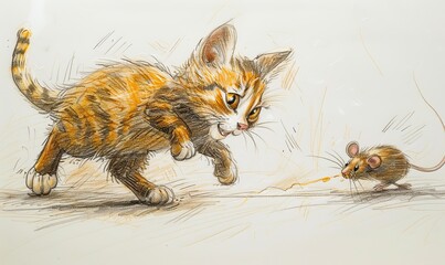 cute kitten chasing after an mouse