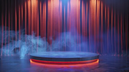 Witness the enchanting allure of a mystical podium at a magic show, set against a captivating theater stage backdrop for magical equipment.