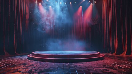 Captivate your audience with the enchanting Magic Show Mystical Podium against a Theater Stage Background, perfect for magic tricks.