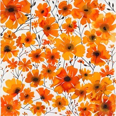 a sunny orange flower pattern on a white background, radiating energy and positivity