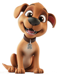 png of a cartoon dog sitting down wearing a collar, looking adorable and ready for a walk