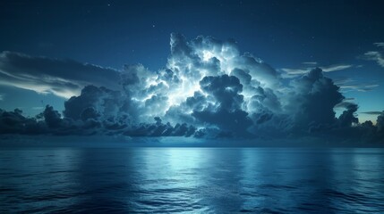 Thunderstorm at a cloudy Night above sea