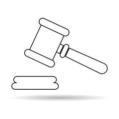 Judge hammer icon shadow, law auction symbol, gavel justice sign vector illustration button