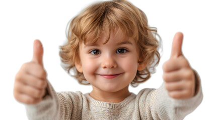 A toddler giving a thumbs up isolated on transparent