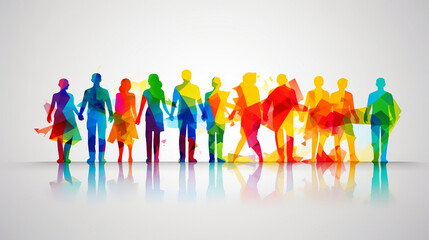 Vibrant Rainbow People Illustration: Celebrating Diversity and Unity in a Colorful Community Concept, Perfect for Multicultural Projects and Social Equality Campaigns.