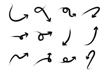 Brush Arrow Direction Shape Curved Line Pictogram Symbol Visual Illustration Set