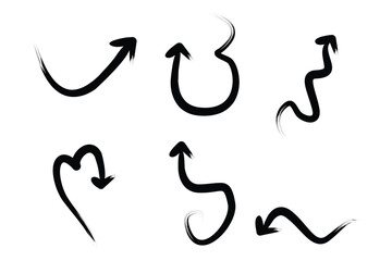 Brush Arrow Direction Shape Curved Line Pictogram Symbol Visual Illustration Set