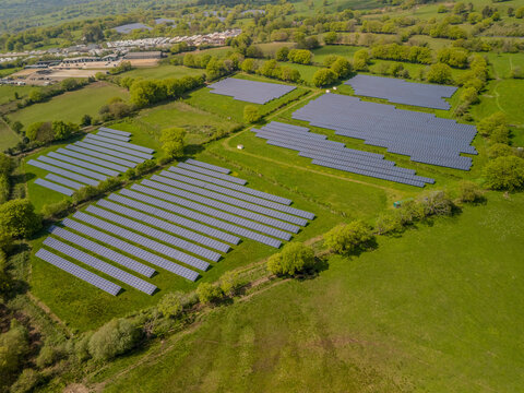 Aerial Photo of a Solar Farm in the Welsh Countryside