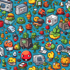 8 bits digital game art seamless pattern, the design for apply a variety of graphic works