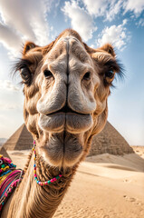 A Painting of a Fisheye Pharaoh's Steed: Camel Gazes Upon Ancient Majesty