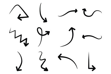 Hand drawn arrow Shape Curved Lines Set.