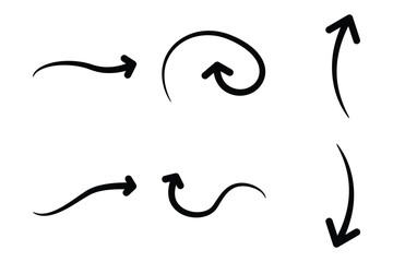 Hand drawn arrow Shape Curved Lines Set.