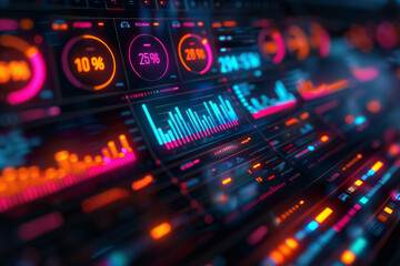 Fototapeta premium Explore an interactive presentation with vibrant visuals highlighting the thriving economy in various financial industries. This state-of-the-art feature plays a crucial role in the analysis space.