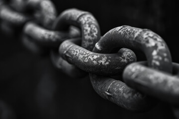 A black and white photo of a rusty chain