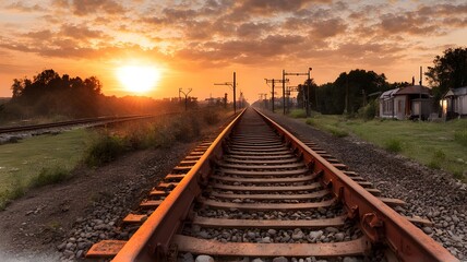 Fototapeta premium railway-track-in-the-sunset