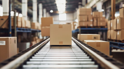 Obraz premium Warehouse Conveyor: Cardboard Boxes Shipping