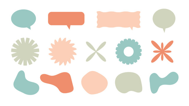 Set &eacute;l&eacute;ments graphiques vectoriels. Formes abstraites et color&eacute;es pour illustrations, compositions, fonds avec zone pour ins&eacute;rer du texte. Diff&eacute;rentes formes graphiques et bulles de dialogues.