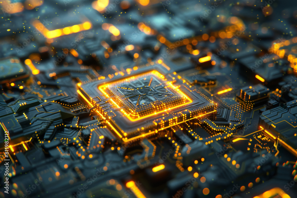 Poster a computer circuit board with a cpu in the center