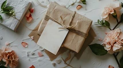 beauty of giving with a captivating image of a gift box adorned with a charming card, placed on a white surface to emphasize its significance and thoughtfulness.