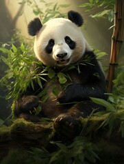 Fototapeta premium giant panda eating bamboo